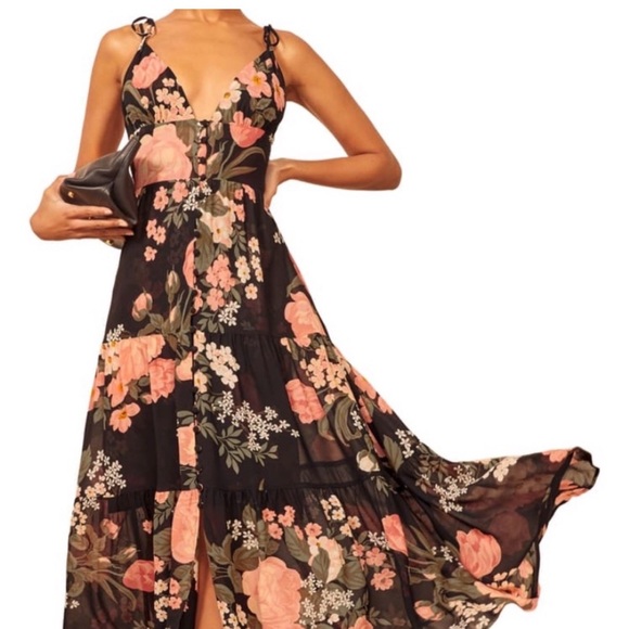Reformation Black Floral Midi Dress - Picture 4 of 7